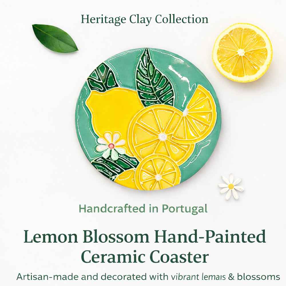 Lemon Blossom Hand-Painted Ceramic Coaster